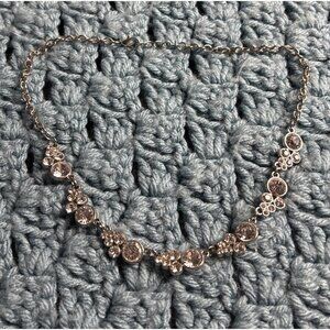 Silvertone Clear Rhinestone Cluster Necklace Vintage Y2K 15 inches Long